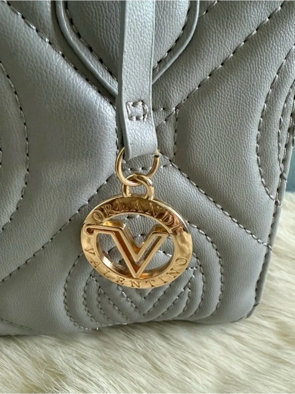 Valentino Orlandi Medium Quilted Light Grey Convertible Crossbody Tote Bag